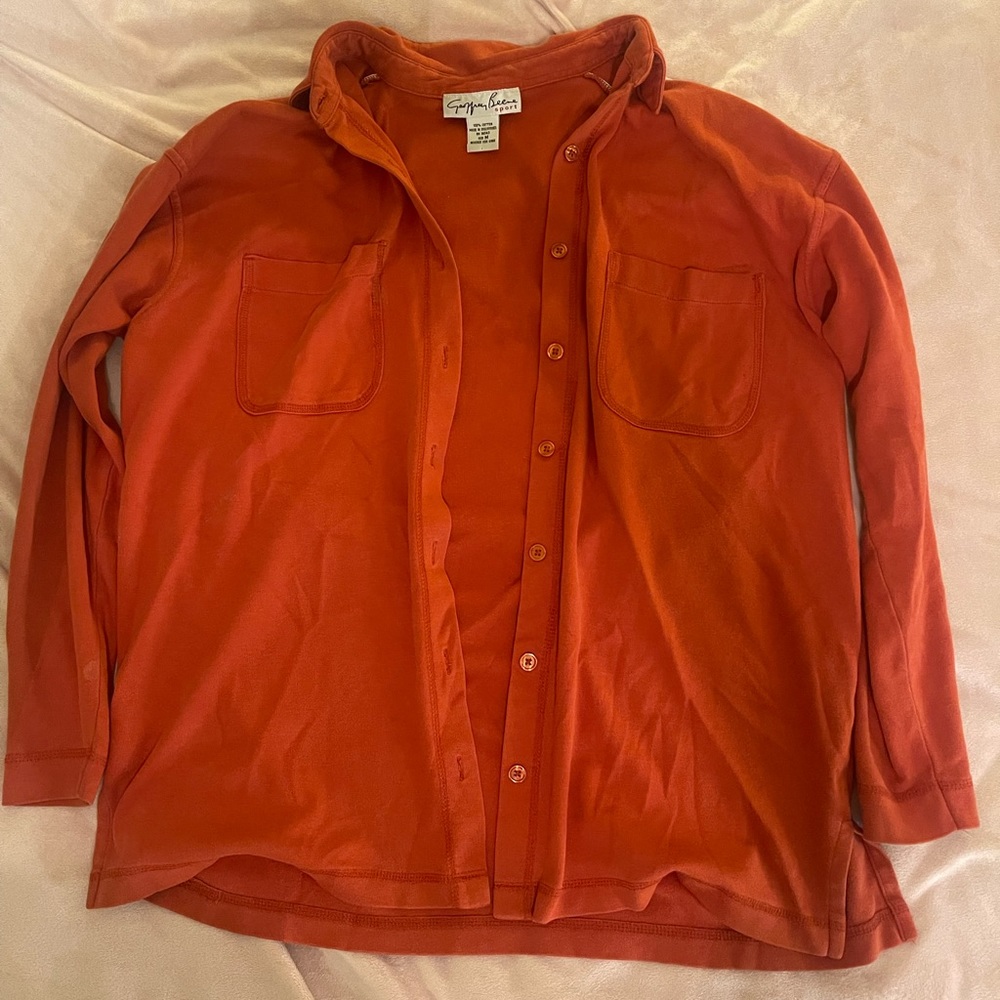 Long sleeve red/orange button up, mens medium